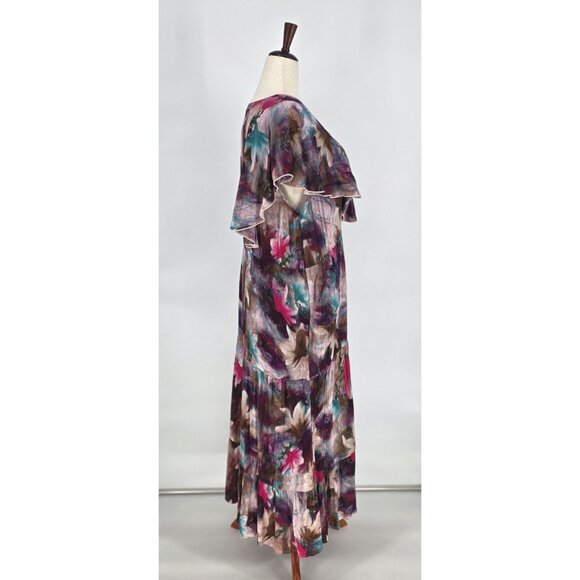 Soft Surroundings Dark Floral Crepe Tiered Maxi Dress Flutter Sleeves Womens 1X - Picture 7 of 10